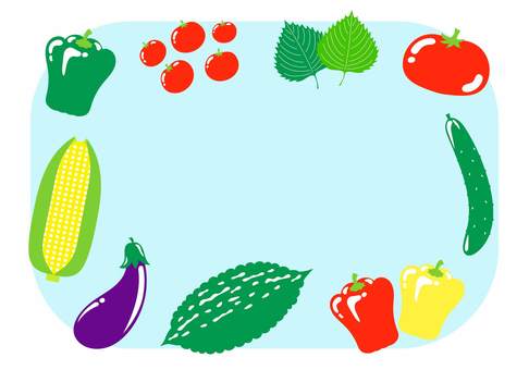 夏野菜のフレーム（青） 青,野菜,夏,果実,夏野菜,枠,フレーム,トマト,ミニトマト,プチトマトのイラスト素材