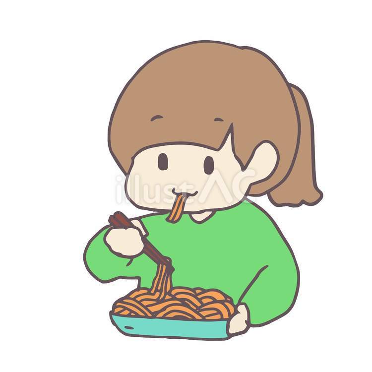 焼きそばを食べる女の子 女の子,人物,かわいいのイラスト素材