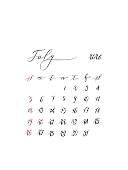 2026年7月のカレンダー カレンダー,2026,2026年,7月,シンプル,手書き文字,手描き,おしゃれ,可愛い,手帳のイラスト素材