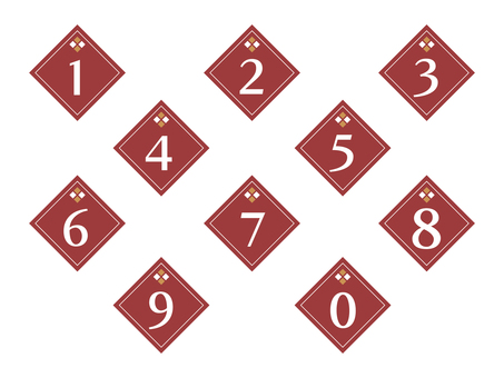 数字（菱形・枠あり・菱模様入）01 数字,ナンバー,菱形,菱模様,四角,番号,セット,アイコンのイラスト素材