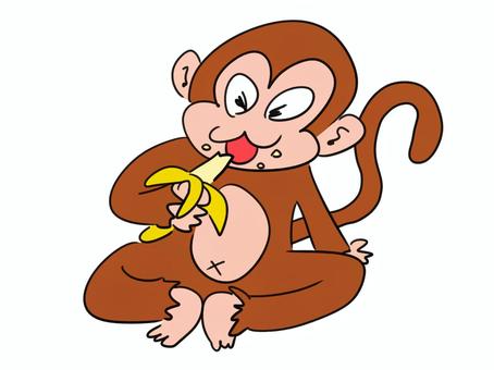 バナナを食べる猿のイラスト 猿,動物,バナナ,果物,食べる,食べ物,おいしい,むしゃむしゃ,夢中,かわいいのイラスト素材