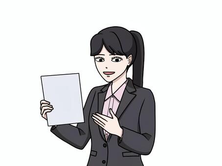 笑顔で資料の説明をするスーツ姿の女性 笑顔,好印象,説明,報告,スーツ,女性,ビジネス,接客,営業,丁寧のイラスト素材