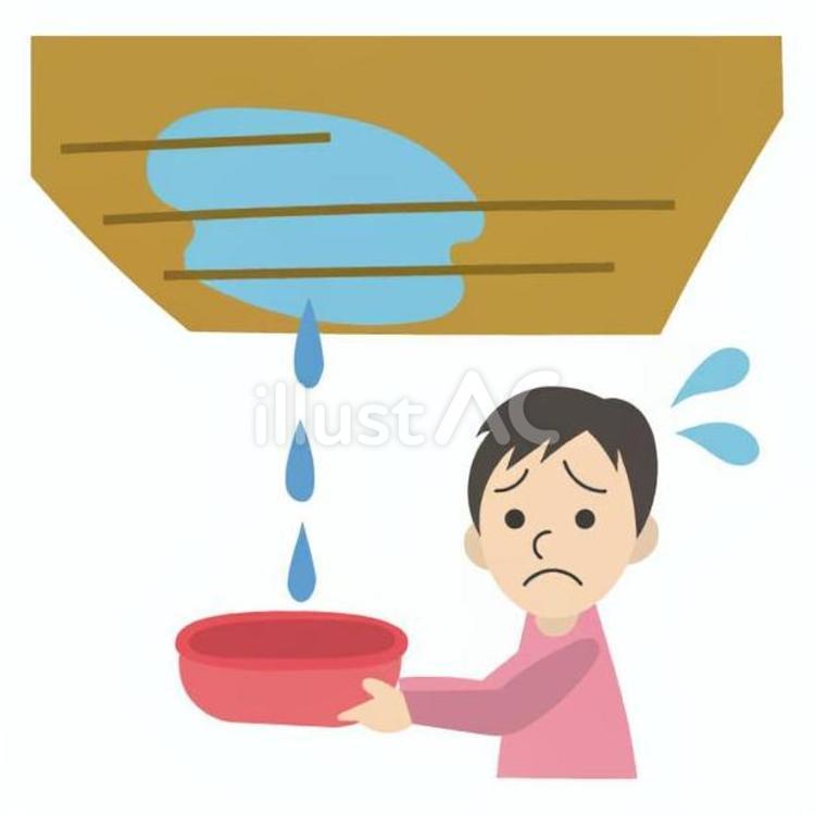 雨漏りを洗面器で受ける男性 住宅,トラブル,水漏れのイラスト素材