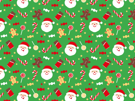 お菓子なクリスマスパターン_緑 クリスマス,背景,パターン,冬,手描き,可愛い,サンタクロース,お菓子,キャンディ,飴のイラスト素材