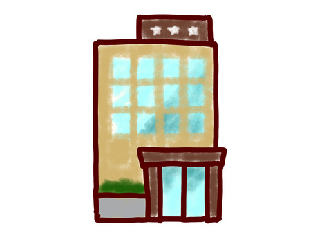 手描き風のビジネスホテル 手描き,かわいい,ビジネスホテル,ホテル,宿泊,ビジネス,シンプル,三つ星,出張,宿のイラスト素材
