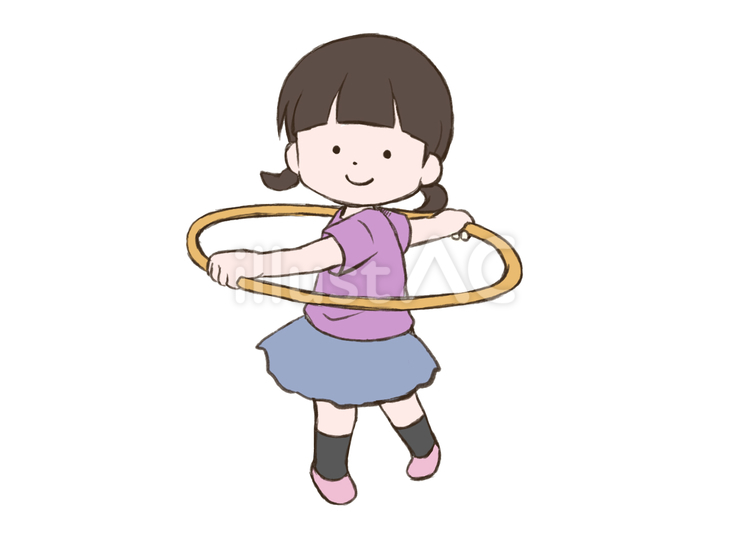 フラフープをしている女の子 フラフープ,外遊び,女の子のイラスト素材