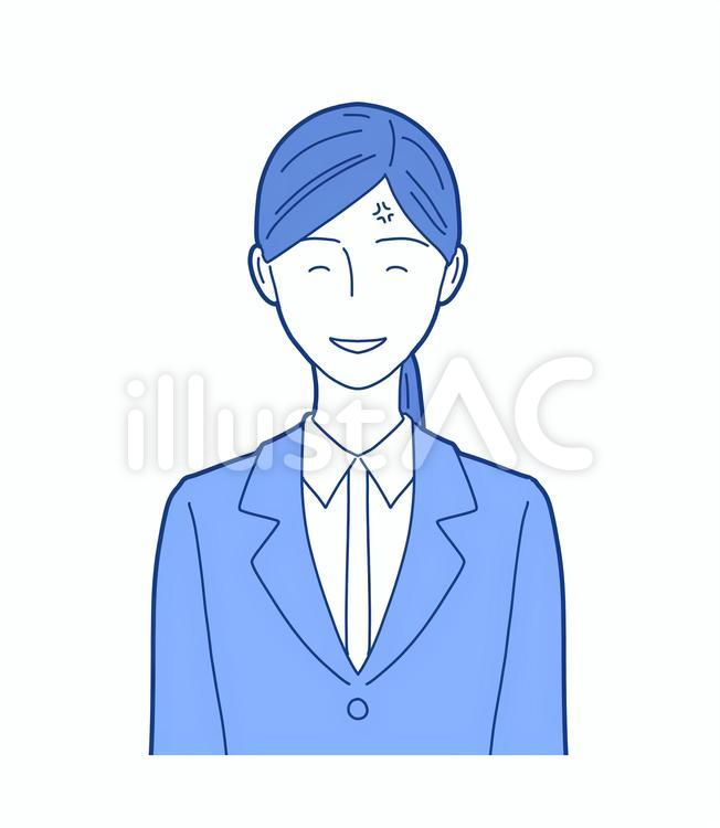 内心怒っている笑顔のスーツ女性(青系) ビジネスウーマン,女性,ビジネスパーソンのイラスト素材