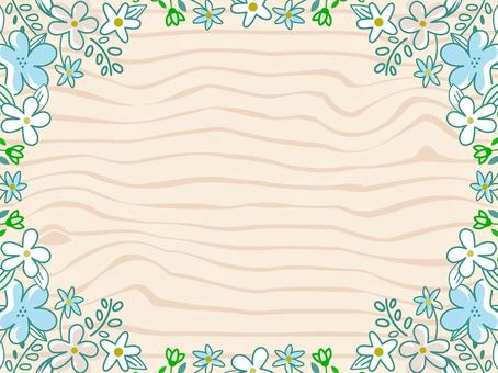 手描き風の木目と花のフレーム
