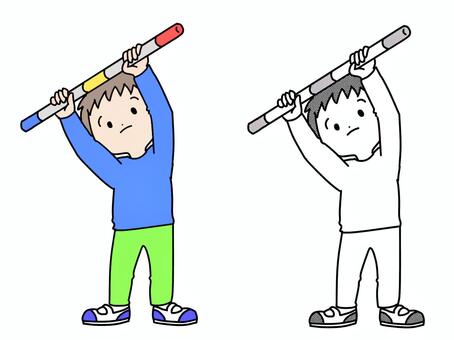 コグトレ棒を使う子 コグトレ棒,自立活動,学校,運動,男の子,体操のイラスト素材
