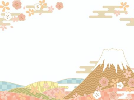 おめでたい和柄と富士山の和風背景 お正月,背景,壁紙,富士山,和柄,和,冬,新年,筆文字,日本のイラスト素材