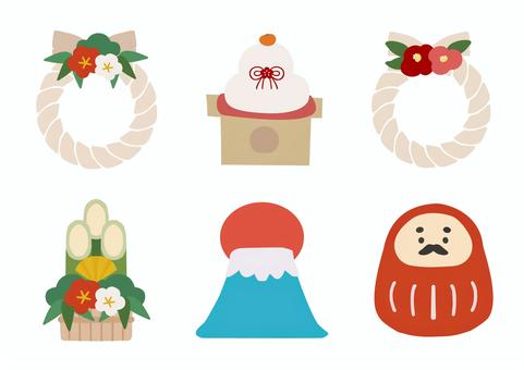 A4:毎年使える正月の素材セット 正月,しめ縄,鏡餅,門松,富士山,朝日,だるま,松竹梅,松,竹のイラスト素材