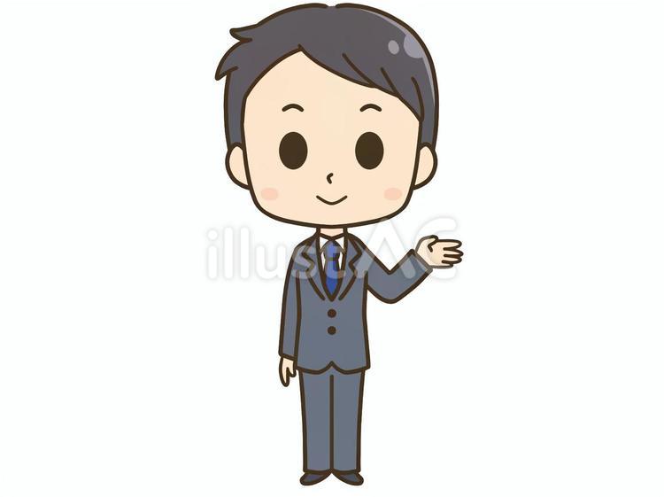 右へ案内するスーツ姿の男性　全身 ビジネス,人物,男性のイラスト素材