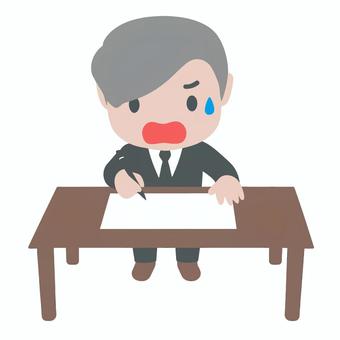 焦り何かを書くビジネスマン ビジネスマン,焦り,緊張,慌てる,記入,筆記,メモ,仕事,会社,職場のイラスト素材