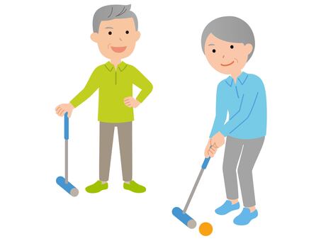 260924.ゲートボールをする男女 ゲートボール,人物,シニア,女性,グラウンドゴルフ,運動,スポーツ,高齢者,アウトドア,男性のイラスト素材