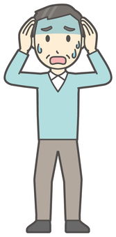  ニット中年男性-040-全身 慌てる,おじさん,男性,中年,お父さん,パパ,シニア,ミドルエイジ,人物,かわいいのイラスト素材