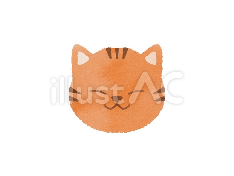 水彩風ご機嫌な茶虎猫の顔アイコン 猫,アイコン,水彩風のイラスト素材
