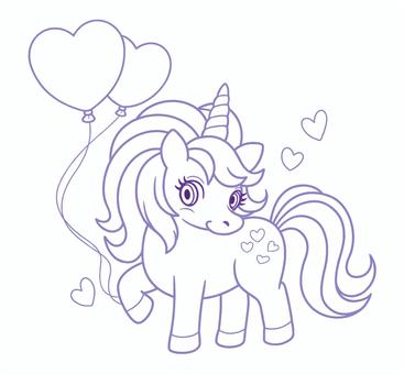 レトロポップ風　夢かわユニコーン　線画 レトロポップ,ユニコーン,夢かわいい,風船,線画,塗り絵のイラスト素材