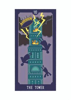 タロット_16塔_手描きイラスト タロット,tarot,塔,人物,カード,占いのイラスト素材