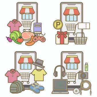 Illustration, smartphone, online shop, set, 
