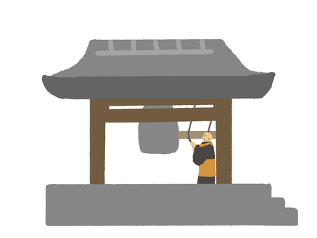 除夜の鐘を突くお坊さん 除夜の鐘,大晦日,年末,お坊さん,鐘,お寺,行事,風習,伝統,グレーのイラスト素材
