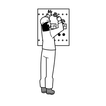 制御盤を点検する女性作業員のイラスト 制御盤,作業員,設備保全,締付け,作業手順,製造業のイラスト素材