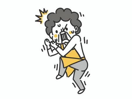 ビクッと驚くおばさん 女性,中年,中高年,50代,60代,おばちゃん,母,主婦,汗,両手のイラスト素材