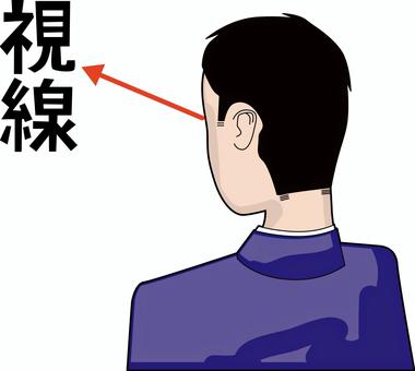 視線方向　 視線,見る,方向,矢印,頭頂部,後頭部,後ろ姿,スーツ,男性,漢字のイラスト素材
