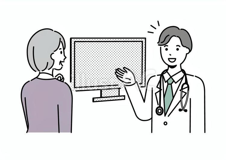 診察するお医者さんと年配の患者さん 医療,医者,患者のイラスト素材