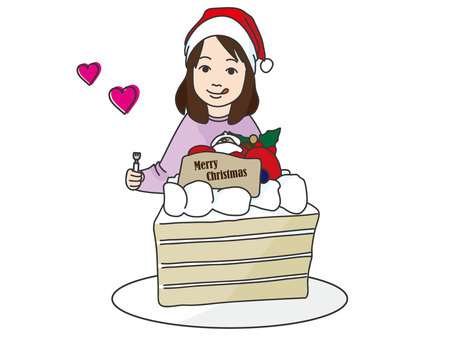クリスマスケーキと女の子 クリスマス,ケーキ,女の子,ワクワク,楽しみのイラスト素材