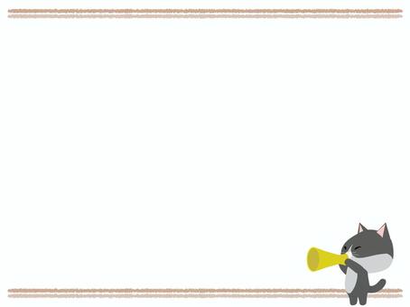 メガホンで話すはちわれ猫（フレーム） メガホン,猫,はちわれ,動物,かわいい,応援,呼ぶ,叫ぶ,フレームのイラスト素材