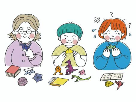 折り紙【80sTASTE_342】 折り紙,折鶴,紙,立体物,遊ぶ,ボケ防止,想像力,楽しむ,教える,敬老の日のイラスト素材