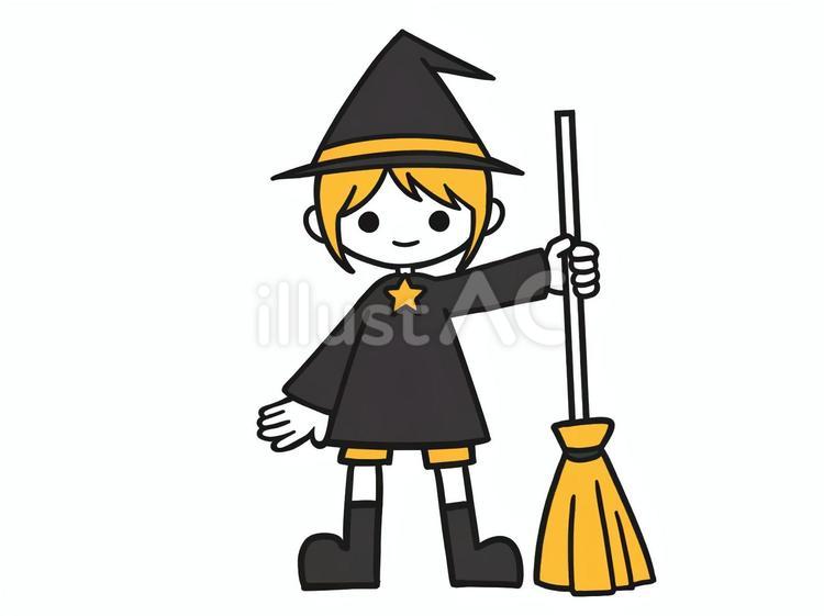 ハロウィンカラー　箒魔法使いマントなし ホウキ,ハロウィン,人物のイラスト素材