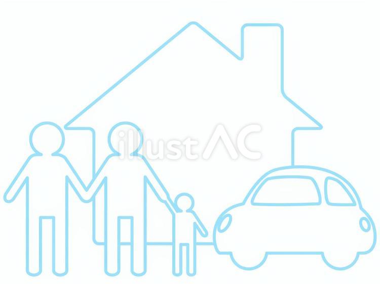 水色の手を繋ぐ家族と家と車 家族,家,手のイラスト素材