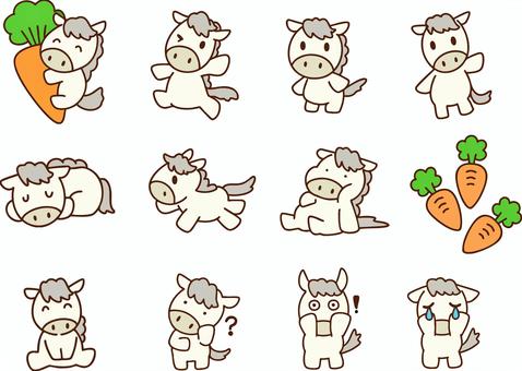 白い馬のキャラクターアイコン 白い馬のキャラクターアイコン 馬,仔馬,午,白馬,かわいい,キャラクター,アイコン,競馬,デフォルメ,セットのイラスト素材