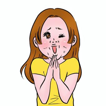 お願いする女性 女性,お願い,手,合わせる,謝る,ごめん,謝罪,懇願,うっかり,アニメのイラスト素材