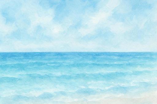 水彩風の青い海と空・明るい背景素材