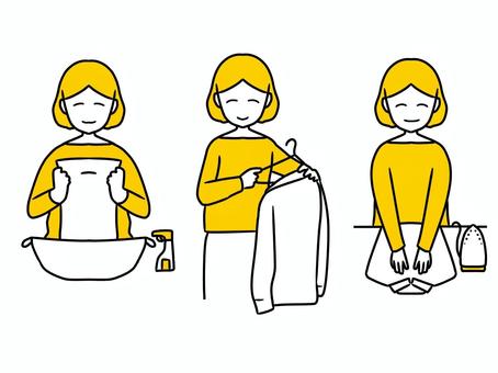 笑顔で洗濯する女性 笑顔,嬉しい,楽しい,微笑み,機嫌がいい,洗濯,予洗い,えりそで,シャツ,ワイシャツのイラスト素材