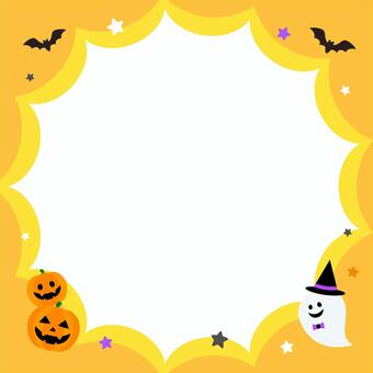 ハロウィンPOP背景フレーム黄正方形 ハロウィン,フレーム,正方形,バナー,お知らせ,かぼちゃ,おばけ,コウモリ,星,子供向けのイラスト素材
