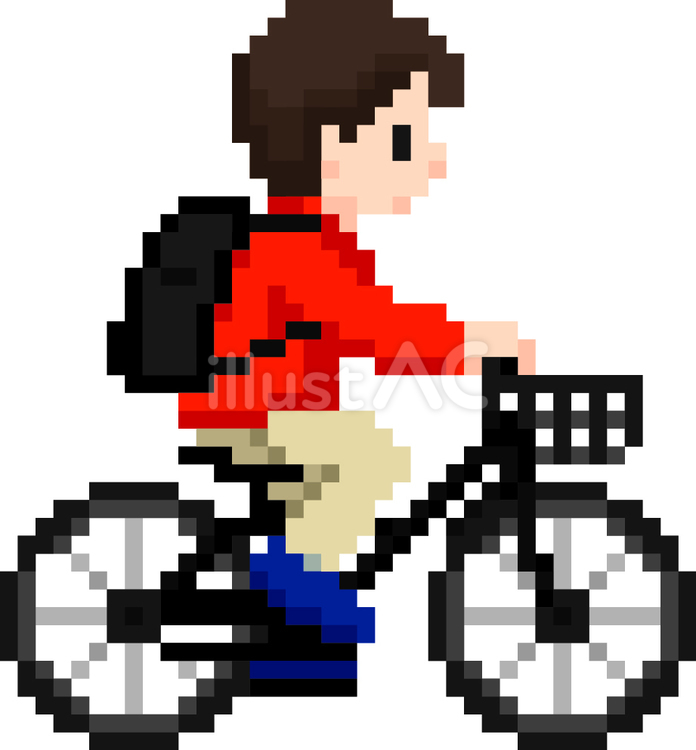 ドット絵の黒の自転車に乗る男の子です。 男の子,ドット絵,自転車のイラスト素材