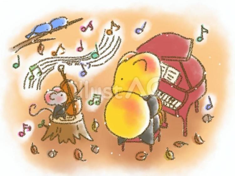 森の音楽会 音楽,ねずみ,きつねのイラスト素材