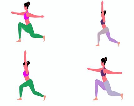 ヨガ 0135 ヨガ,ヨガポーズ,女性,ランジ,ストレッチ,ピンク,グリーン,パープル,エクササイズ,スポーツのイラスト素材