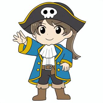 海賊の衣装を着た女の子（青） 海賊,海賊帽,仮装,女の子,少女,子ども,コスプレ,ハロウィン,かわいいのイラスト素材