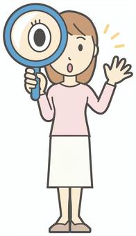  ロングヘア女性-403-全身 虫眼鏡,女性,女の子,人物,かわいい,探す,検索,見る,発見,ルーペのイラスト素材