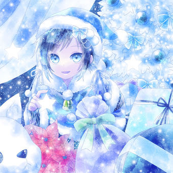 男の子 人物,男の子,キャラクター,水彩,キラキラ,青,水色,クリスマス,冬,一枚絵のイラスト素材