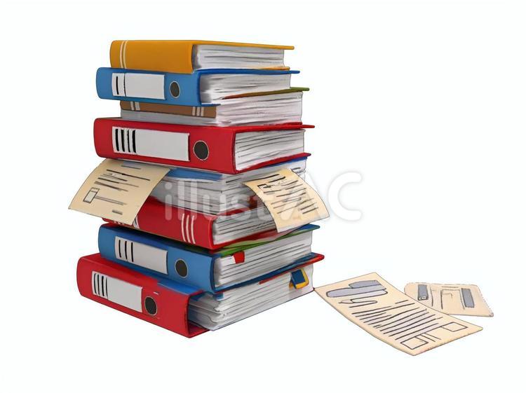 職場や会社で業務効率化が必要な大量の書類 書類,バインダー,資料のイラスト素材