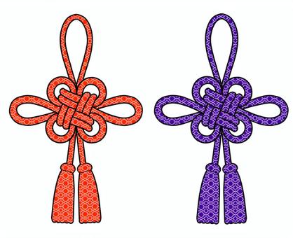 えんぎもの結び紐　朱赤と紫 装飾,結び紐,縁起,朱赤,紫,黒線,２種,神社,仏閣,着物のイラスト素材