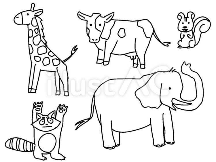 何も見ないで描いた動物たち2 動物,キリン,ウシのイラスト素材