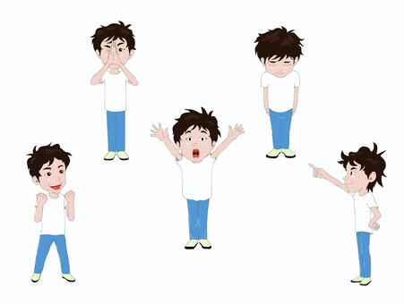 少年　リアクション　 人物,少年,リアクション,コメント用,キャラクター,表情,男の子,イラスト,ガッツポーズ,ごめんなさいのイラスト素材