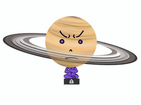 土星のキャラクター 土星,惑星,キャラクター,険しい顔,座る,サターン,イメージ,厳しい,厳格,堅いのイラスト素材