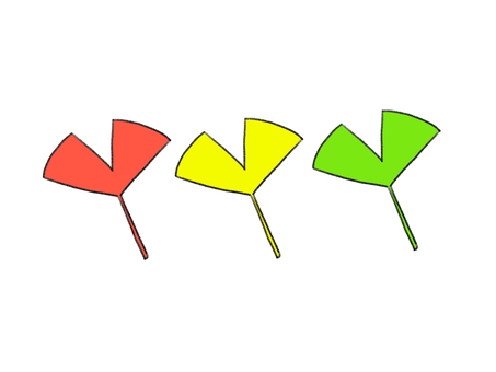 三枚の単色イチョウ